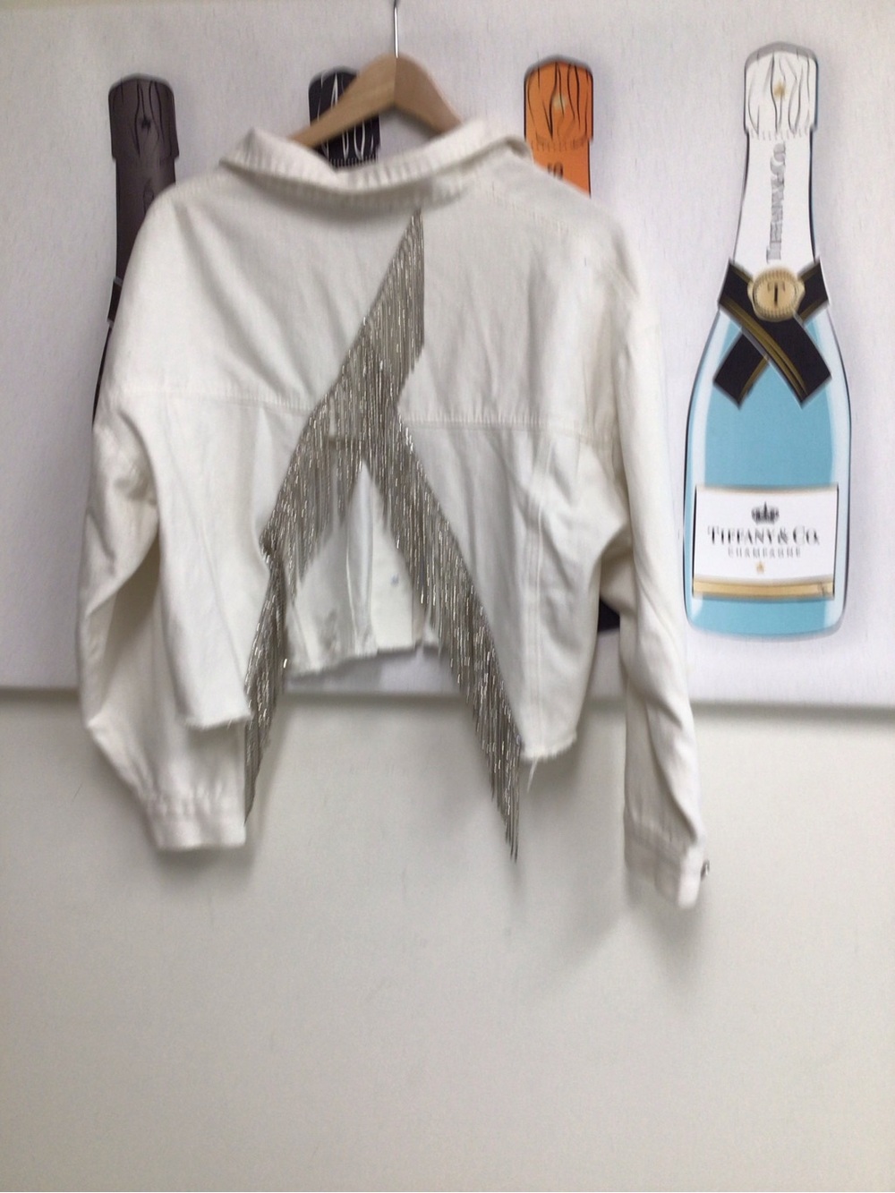White Cropped Jacket with Silver Fringe Accent